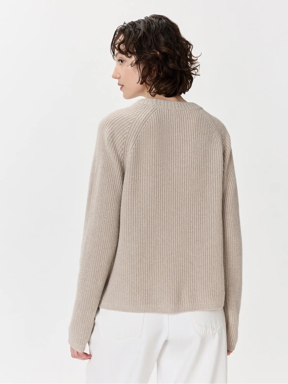 Quince Mongolian Cashmere Fisherman Crewneck Sweater Womens Size Small Beige - Picture 2 of 8